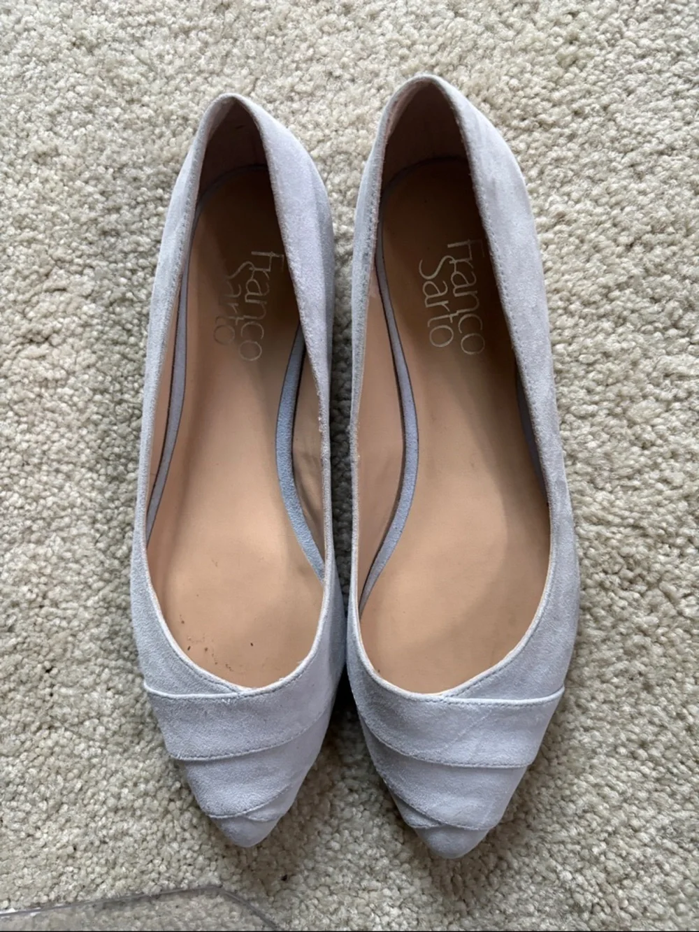 Franco Sarto Light Gray Suede Pointed Toe Flats-Size 6